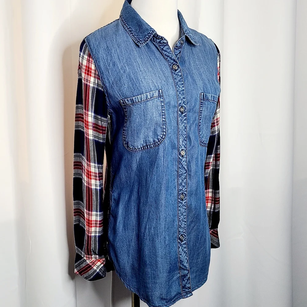 RAILS "Harper"  Chambray & Denim Plaid Button Down Shirt - Picture 4 of 8